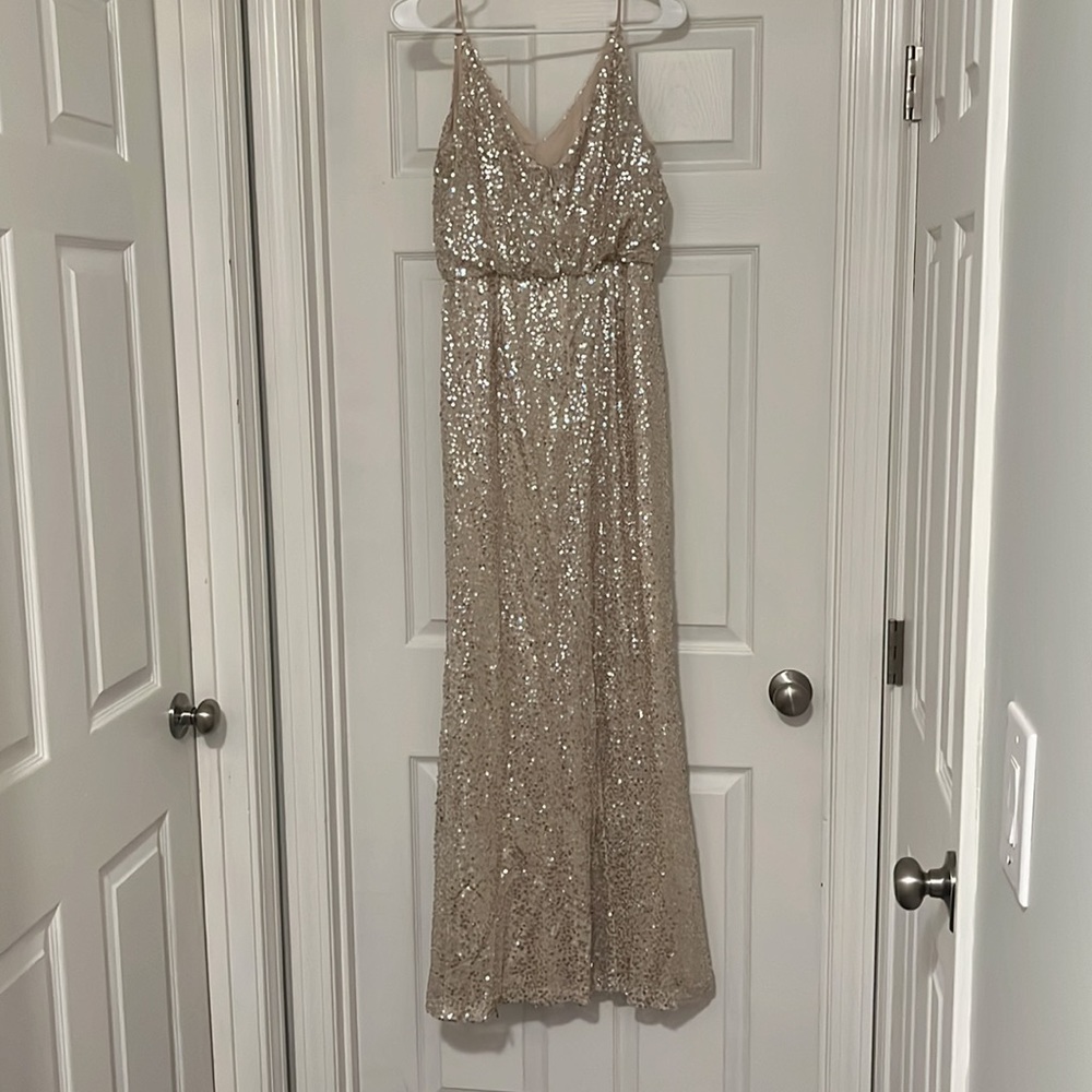 Adrianna Papell Gold Maxi Gown Spaghetti Strap - Picture 3 of 5